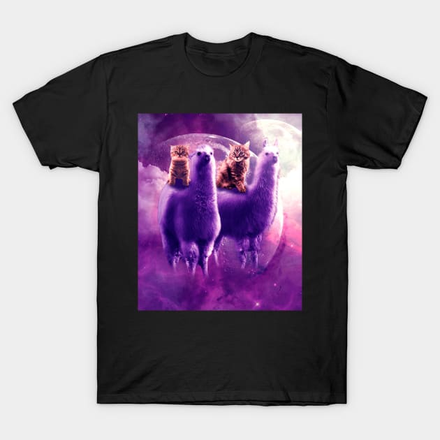 Outer Space Galaxy Kitty Cat Riding On Llama T-Shirt by Random Galaxy